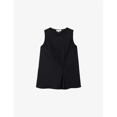 The White Company S Black Drape-front Keyhole Jersey Top In Multi