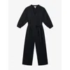 The White Company S Black V-neck Button-down Linen Jumpsuit In Black