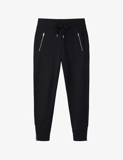 The White Company Womens Black Zip-pocket Slim-fit Organic-cotton Jogging Bottom