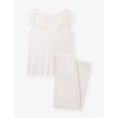 The White Company S Blush Lace-trim Sleeveless Stretch-jersey Pyjamas Xs In Neutral