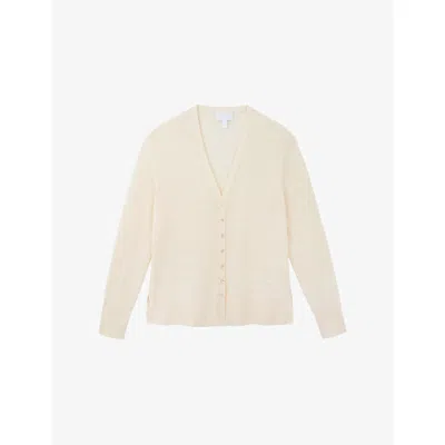 The White Company S V-neck Button-down Linen-blend Cardigan Butter In Neutral