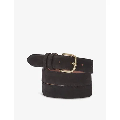 The White Company S Chocolate Stitch Suede Buckle Belt In Brown