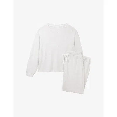 The White Company S Cloud Marl Mini Waffle Lounge Stretch-jersey Pyjamas In Gray