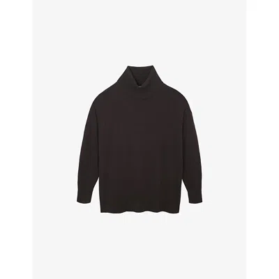The White Company S Dark Choc Roll-neck Relaxed-fit Cashmere Jumper In Black