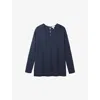 The White Company S Deep Water V-neck Button-down Textured Cotton Jumper In Blue