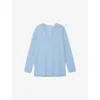 The White Company S Denblumarl V-neck Buttoned Wool-blend Jumper In Denblumarl