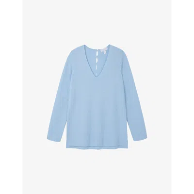 The White Company S Denblumarl V-neck Buttoned Wool-blend Jumper