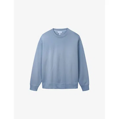 The White Company S Denim Blue Round-neck Oversized-fit Cotton-jersey Sweatshirt