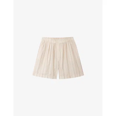 The White Company S  Pinstriped Cotton-poplin Pyjama Shorts In Metallic