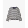 The White Company S Ecru/black Textured-stripe Relaxed-fit Cotton Sweatshirt Xs