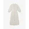 The White Company S Flax Belted-waist V-neck Linen Midi Dress In Gray