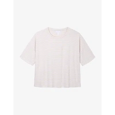 The White Company S Stripe-print Boxy-fit Cotton-jersey T-shirt Flax In Neutral