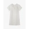 The White Company S Flax V-neck Short-sleeve Linen Shift Mini Dress In Gray