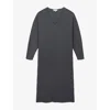 The White Company S Graphite V-neck Batwing-sleeved Stretch-jersey Maxi Dress In Blue