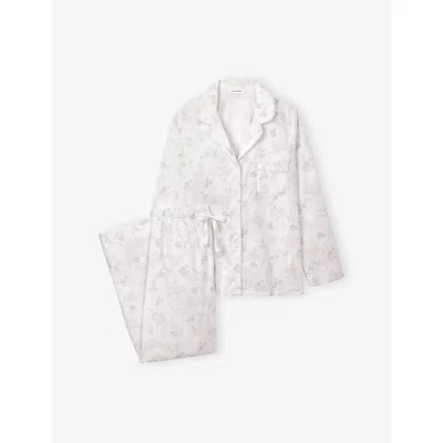 The White Company S Grey/white Floral-print Long-sleeved Cotton Pyjamas Xs