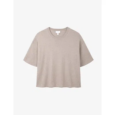 The White Company S Rolled-edge Knitted Cotton T-shirt Hazelwood Xs In Neutral
