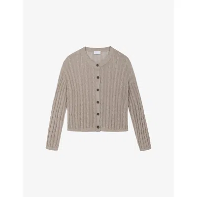 The White Company S Hazelwood Round-neck Cable-knit Linen Cardigan Xl
