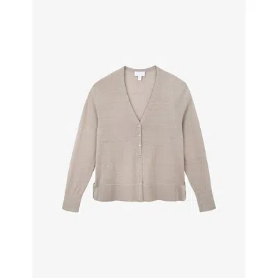 The White Company S Hazelwood V-neck Button-down Linen-blend Cardigan In Gray