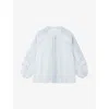 The White Company S Long-sleeved Lace-insert Linen Blouse Ice Blue In Ice Blue