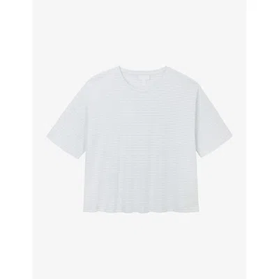 The White Company S Ice Blue Stripe-print Boxy-fit Cotton-jersey T-shirt In Gray