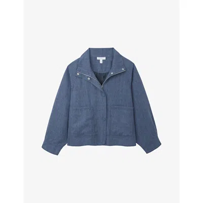 The White Company S Indigo High-collar Patch-pocket Cropped Linen Jacket