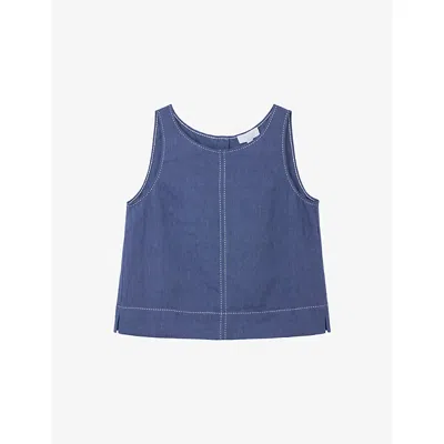 The White Company S Indigo Round-neck Button-back Linen Shell Top In Blue