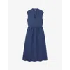 The White Company S Indigo V-neck Linen Midi Dress