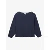 The White Company S Slash-neck Batwing-sleeve Cotton And Linen-blend Jumper Ink In Blue