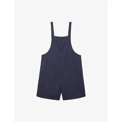 The White Company S Square-neck Short Linen Jumpsuit Ink In Blue