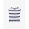 The White Company S Ink Stripe-print Button-back Linen-jersey Top In Blue