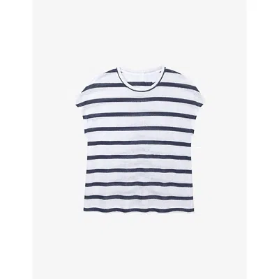 The White Company S Ink Stripe-print Button-back Linen-jersey Top In Blue