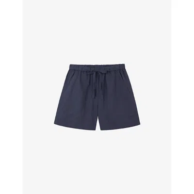 The White Company S Ink Tie-waist Relaxed-fit Linen Shorts In Blue