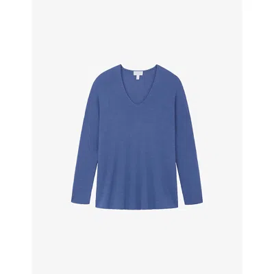 The White Company S Libertyblu Voop-neck Relaxed-fit Linen-blend Jumper In Blue