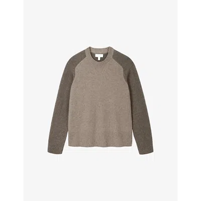 The White Company S Colourblock Knitted Organic Cotton-blend Jumper Mink Marl