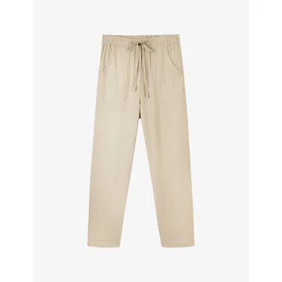 The White Company S Mist Green Elasticated-waist Tapered-leg Cotton Trousers In Neutral