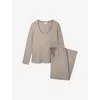 The White Company S Mocha Fine Rib Lounge Stretch-jersey Pyjamas Xs In Brown