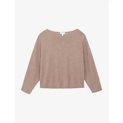The White Company S Slash-neck Batwing-sleeve Cotton And Linen-blend Jumper Mouse Xl In Neutral