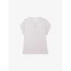 The White Company S Stripe-print Notch-neck Linen-jersey T-shirt Mouse In Pink