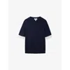 The White Company S Contrast-trim Slim-fit Cotton-blend T-shirt Navy Xl In Blue
