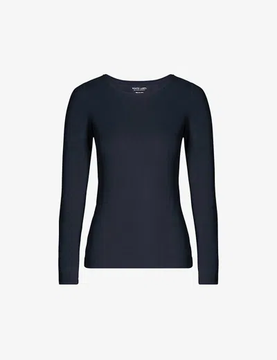 The White Company Essential Long Sleeve Stretch-cotton Top In Navy