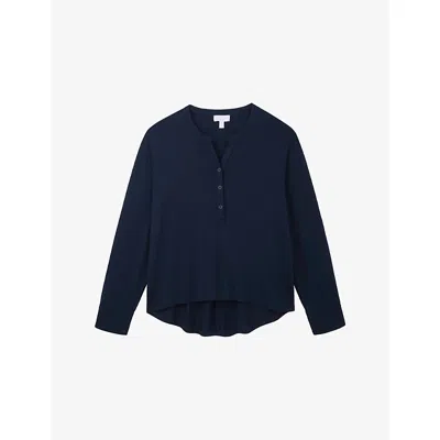 The White Company S Gathered-detail Relaxed-fit Lyocell And Cotton Top Navy In Blue