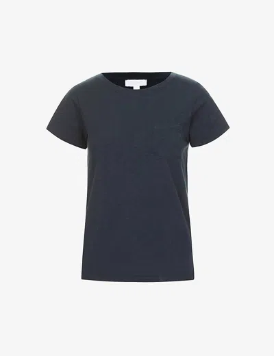 The White Company Round-neck Organic-cotton T-shirt In Navy