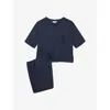 The White Company S Navy Satin Pocket Lounge Stretch-jersey Pyjama Set In Blue