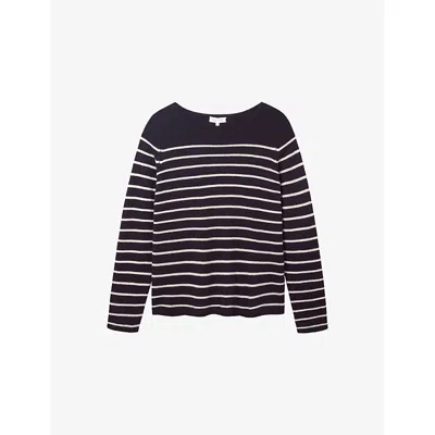 The White Company S  Striped Boat-neck Wool-blend Jumper In Blue