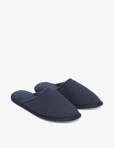 The White Company Womens Navy Waffle Towelling Cotton-blend Slippers In Blue