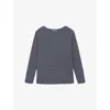 The White Company S Slash-neck Ribbed Modal And Cotton-blend Top Navy/ivory In Blue