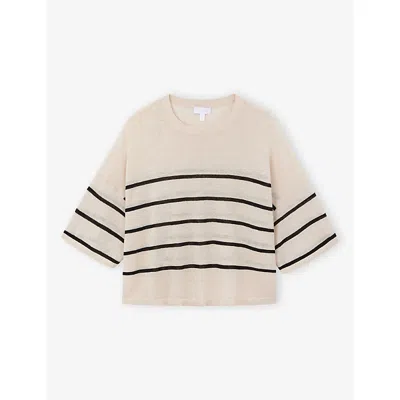 The White Company S Striped Knitted Linen-blend T-shirt Oyster In Neutral