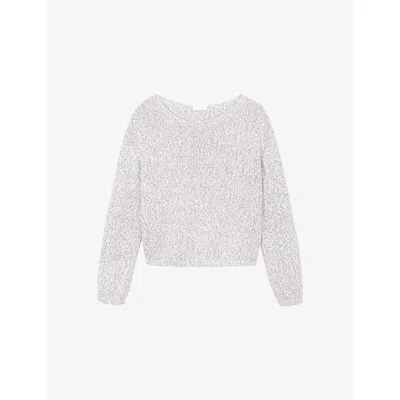 The White Company S Palewillow Mouline Slash-neck Long-sleeve Cotton And Linen-blend Jumper Xl In Gray