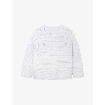 The White Company S Round-neck Off-shoulder Textured Cotton-blend Jumper Porcelain In White