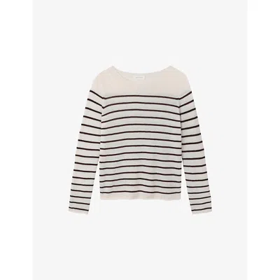 The White Company S  Striped Boat-neck Wool-blend Jumper In Multi